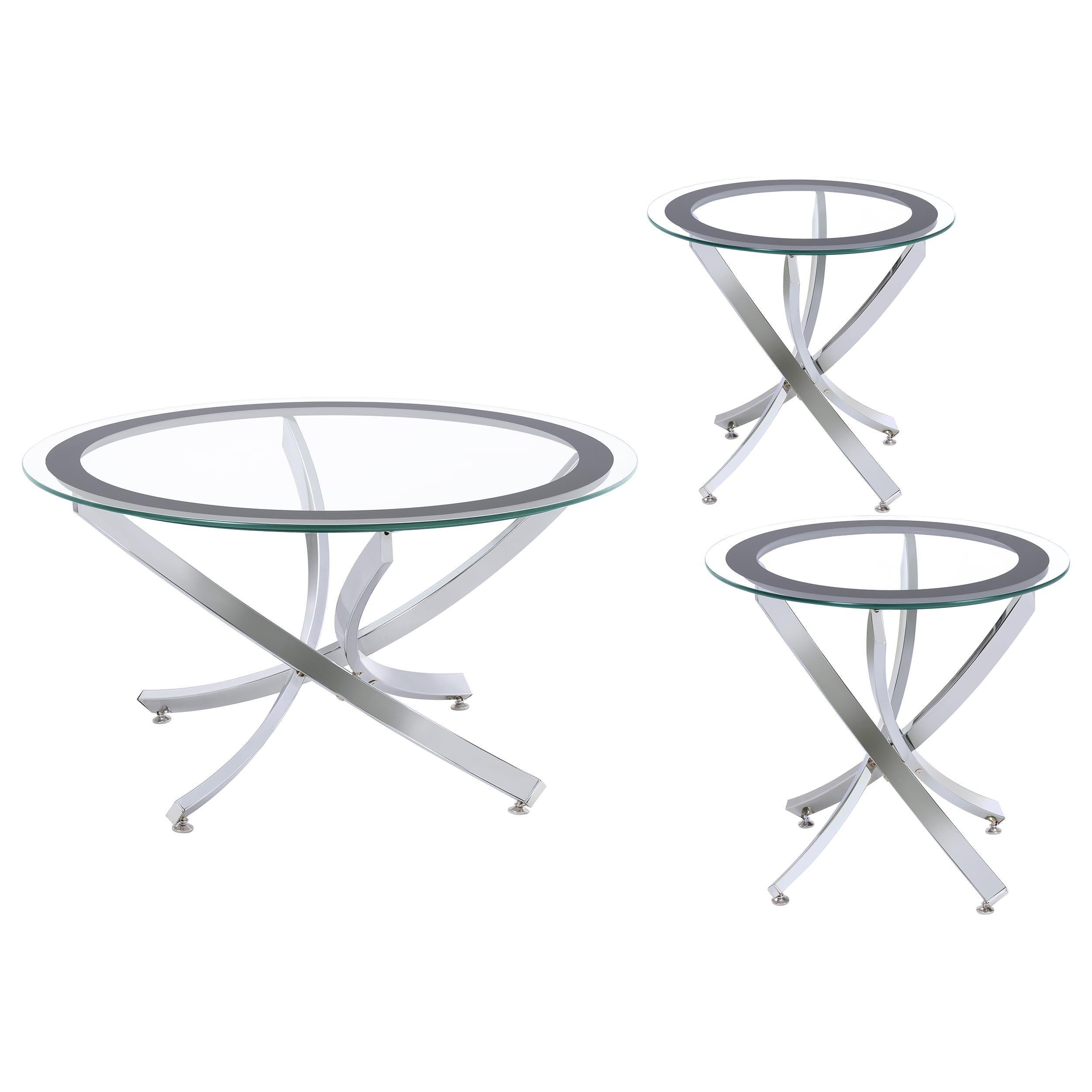 Brooke  Round Coffee and End Table Set Chrome