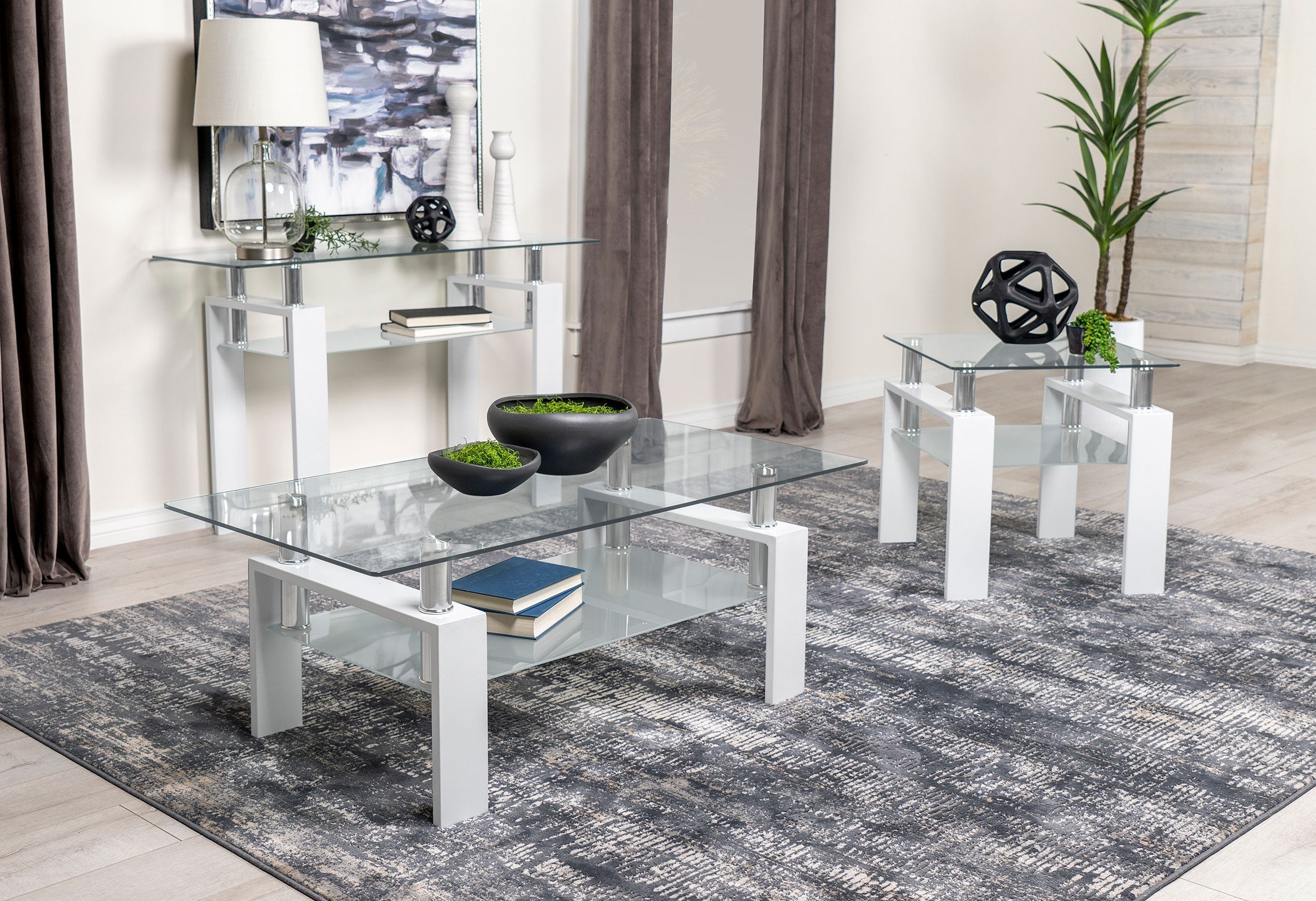 Dyer Rectangular Glass Top Entryway Sofa Console Table Black