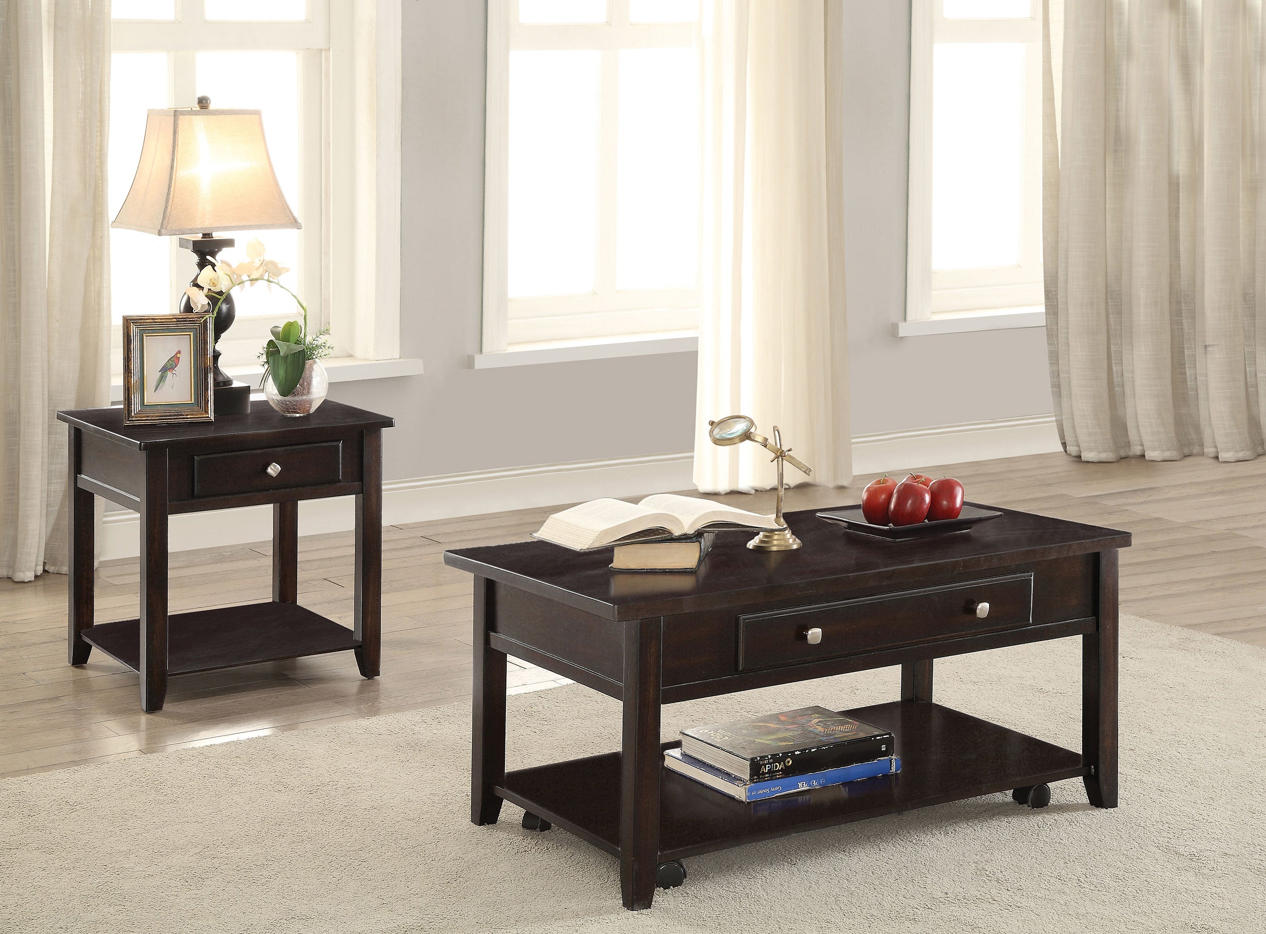 Bradford  Lift Top Coffee and End Table Set Walnut