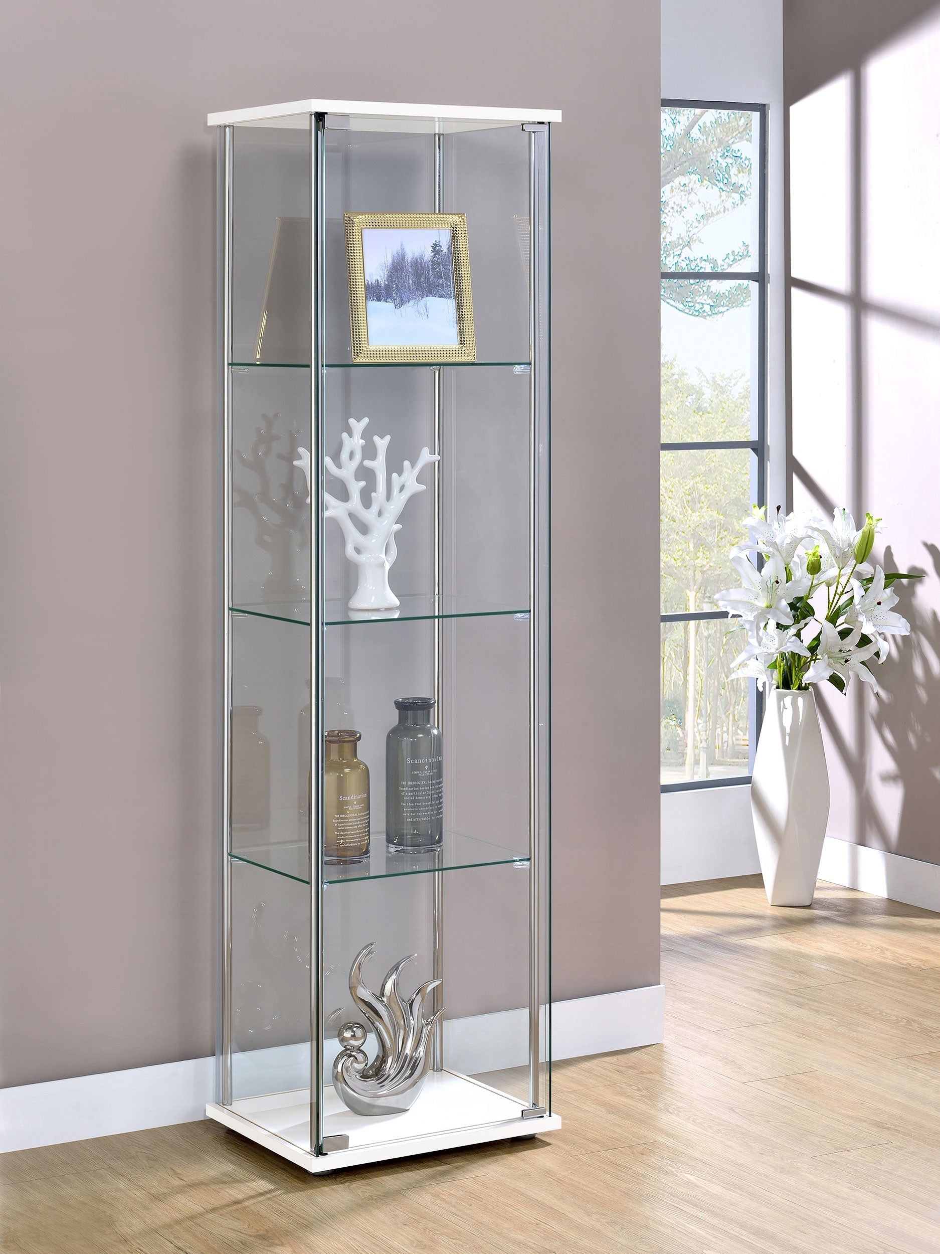 Bellatrix 4-shelf Clear Glass Curio Cabinet Cappuccino