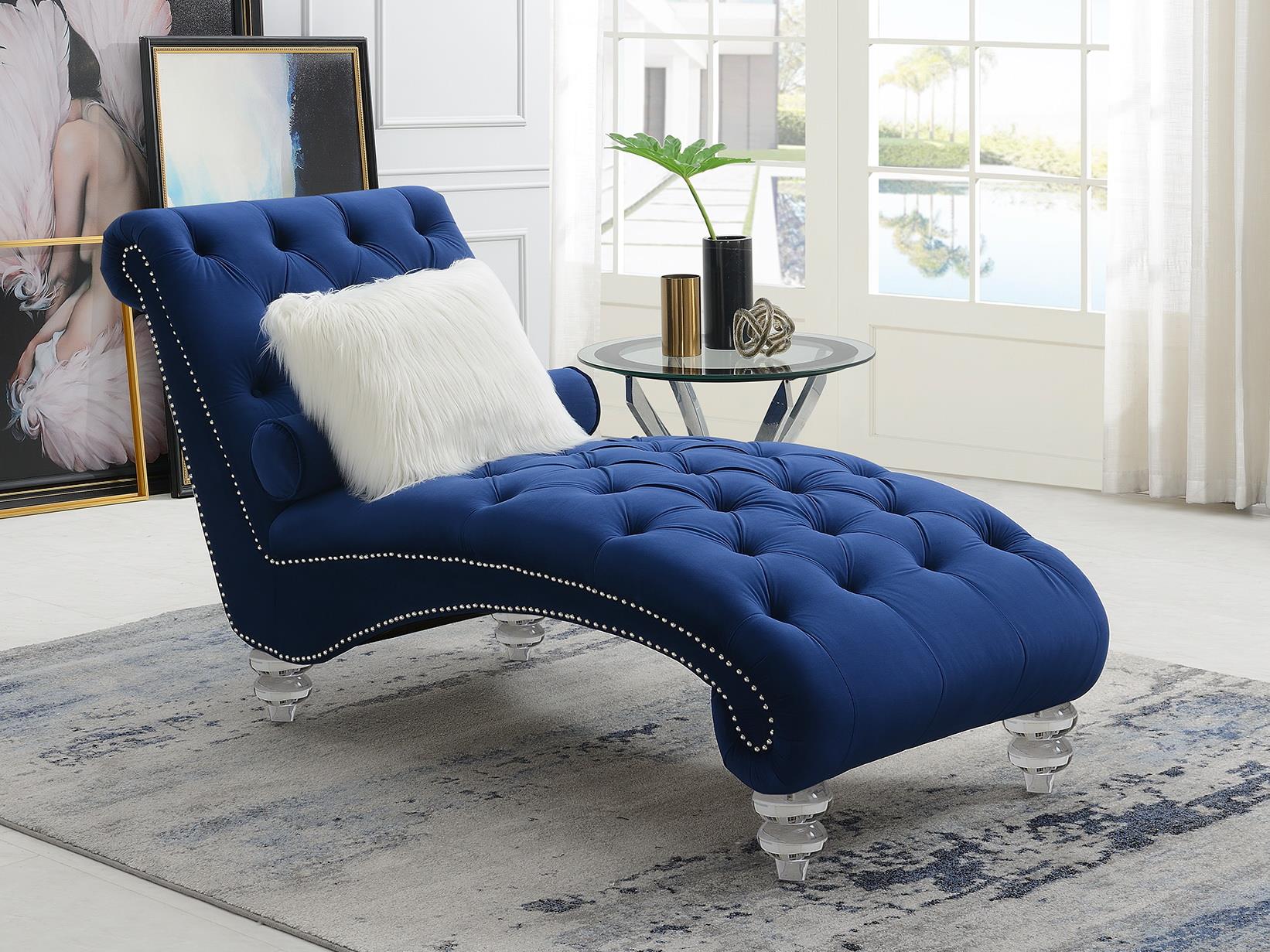 Capella Navy Chaise W/Acrylic Legs Living Collection