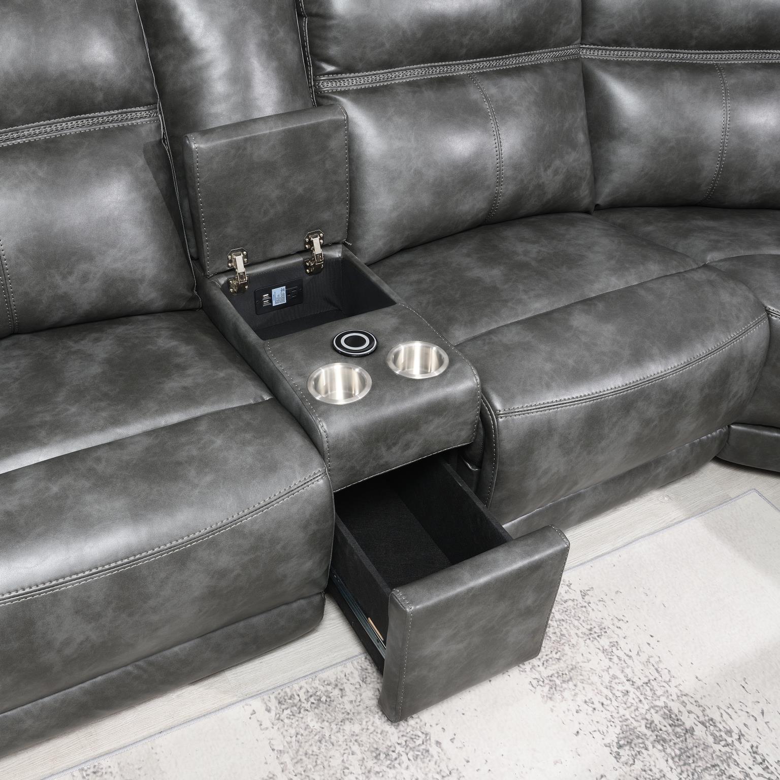 GRAY 6 PC POWER RECLINING SECTIONAL (2 PWR)