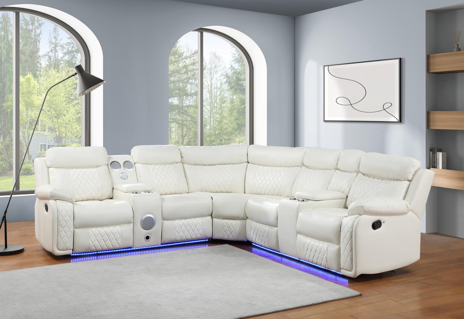 Benz White Motion 3 Pc Sectional W/Bluetooth Speaker Living Collection