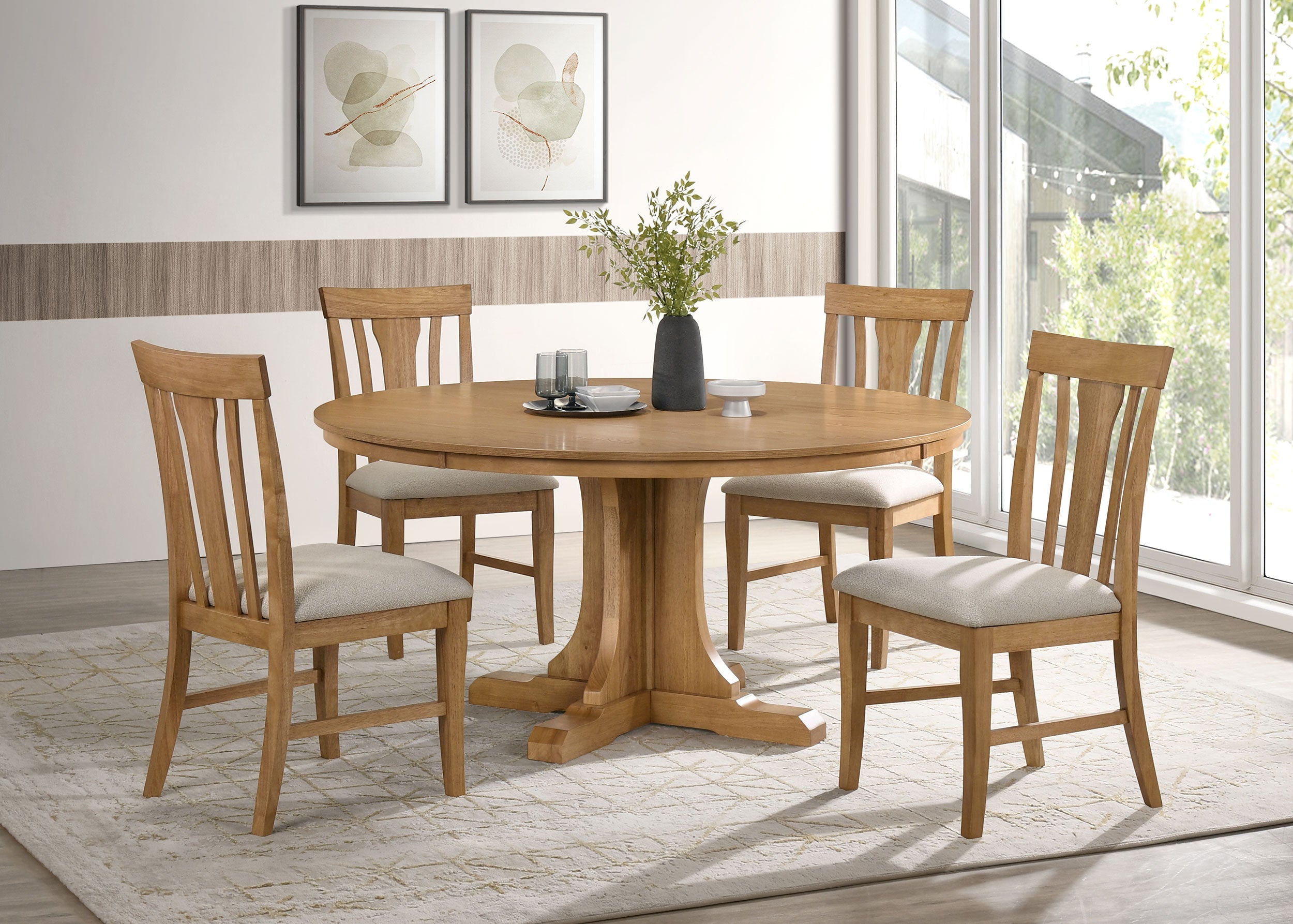 Hartville Round Dining Table Set Natural Light Brown