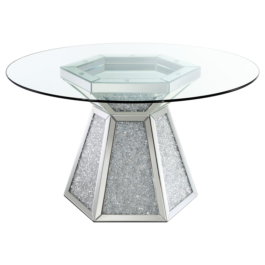 Quinn 5-piece Round Glass Top Mirrored Dining Set