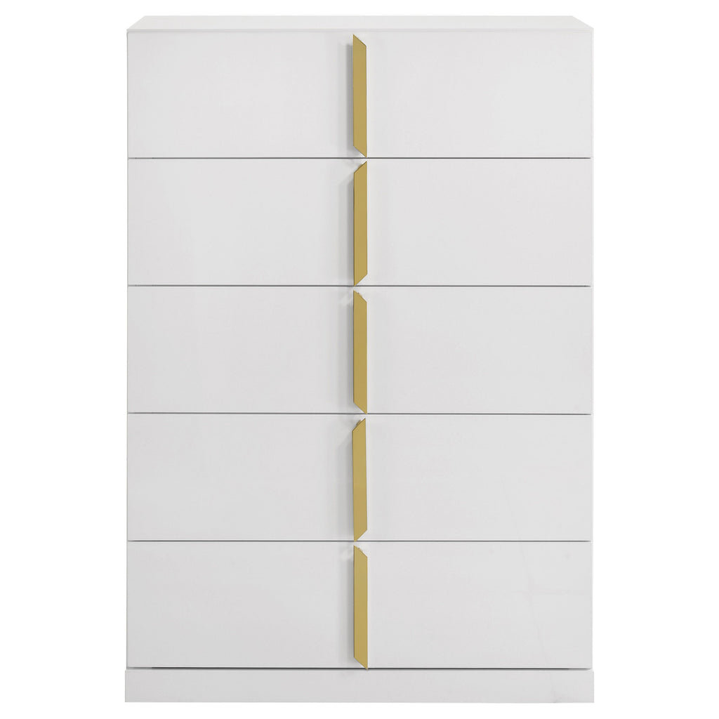 Ines 5-drawer Bedroom Chest of Drawers White High Gloss