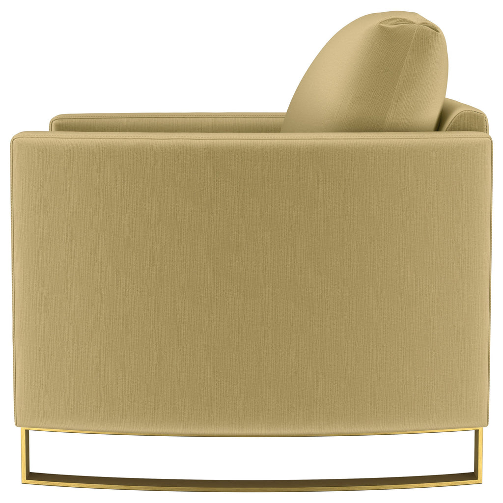 Corliss Upholstered Curved Track Arm Chair Camel