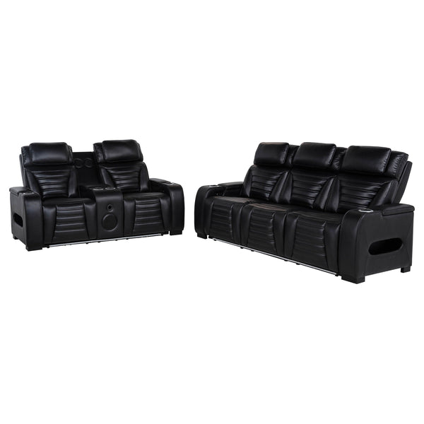 Zuma Faux Leather Dual Power LED Sofa Set Black