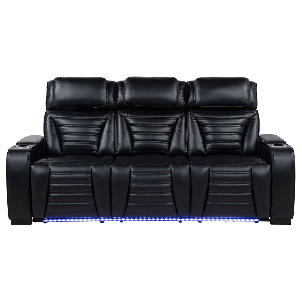 Zuma Faux Leather Dual Power Reclining LED Sofa Black