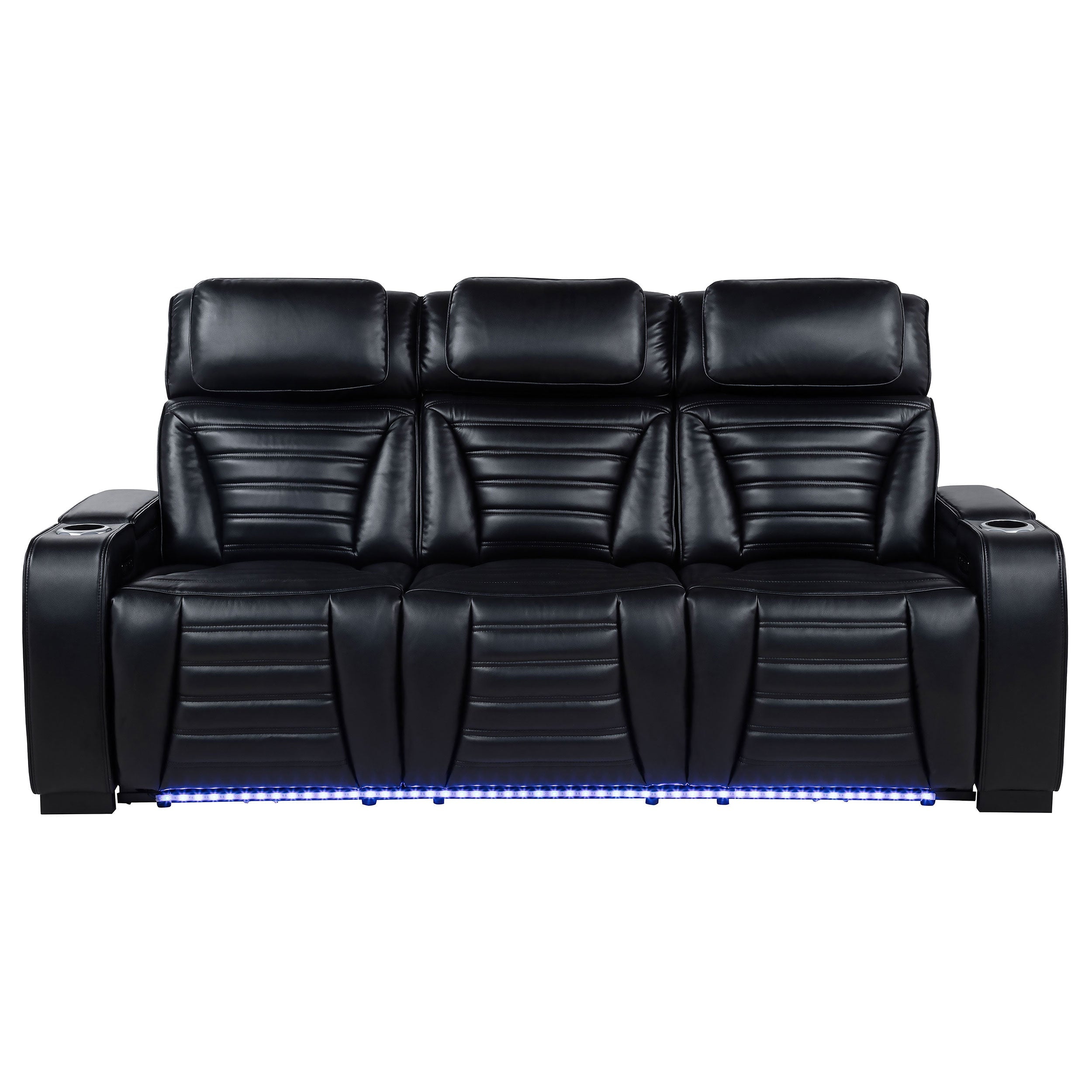 Zuma Faux Leather Dual Power Reclining LED Sofa Black