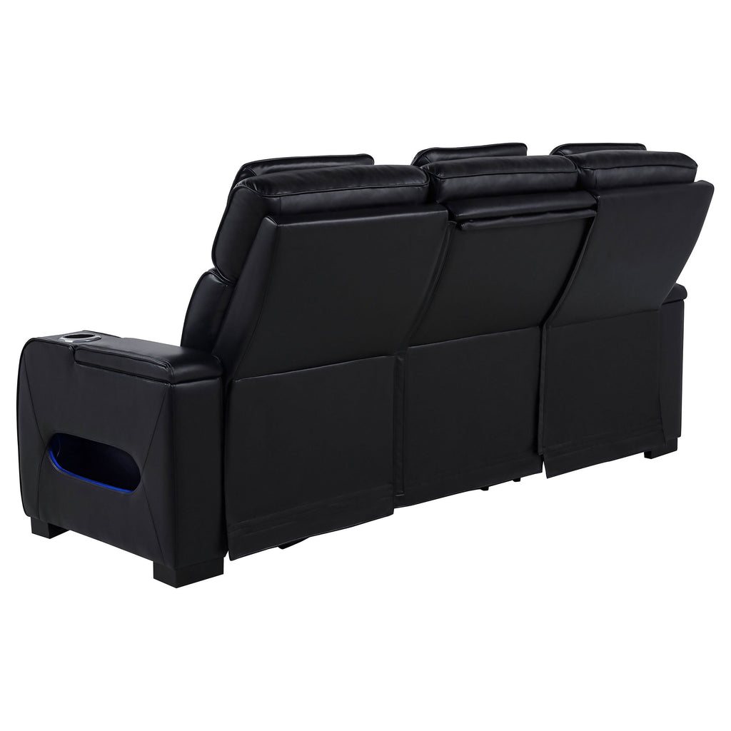 Zuma Faux Leather Dual Power Reclining LED Sofa Black