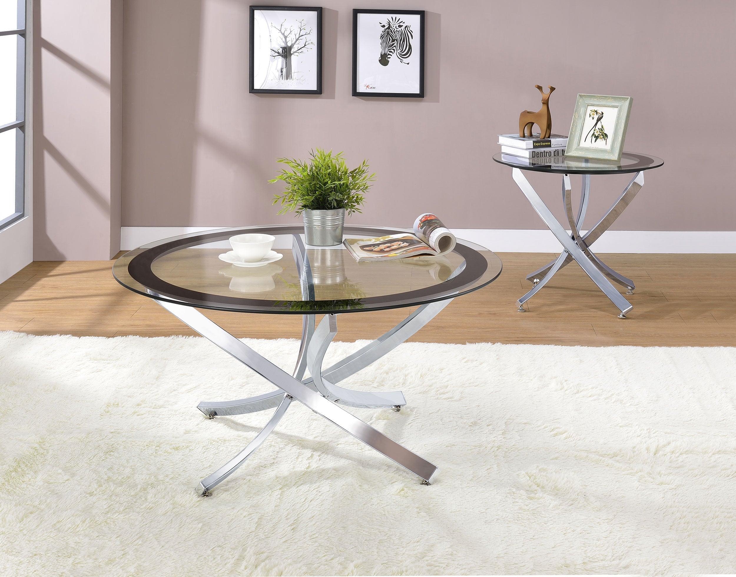Brooke  Round Coffee and End Table Set Chrome