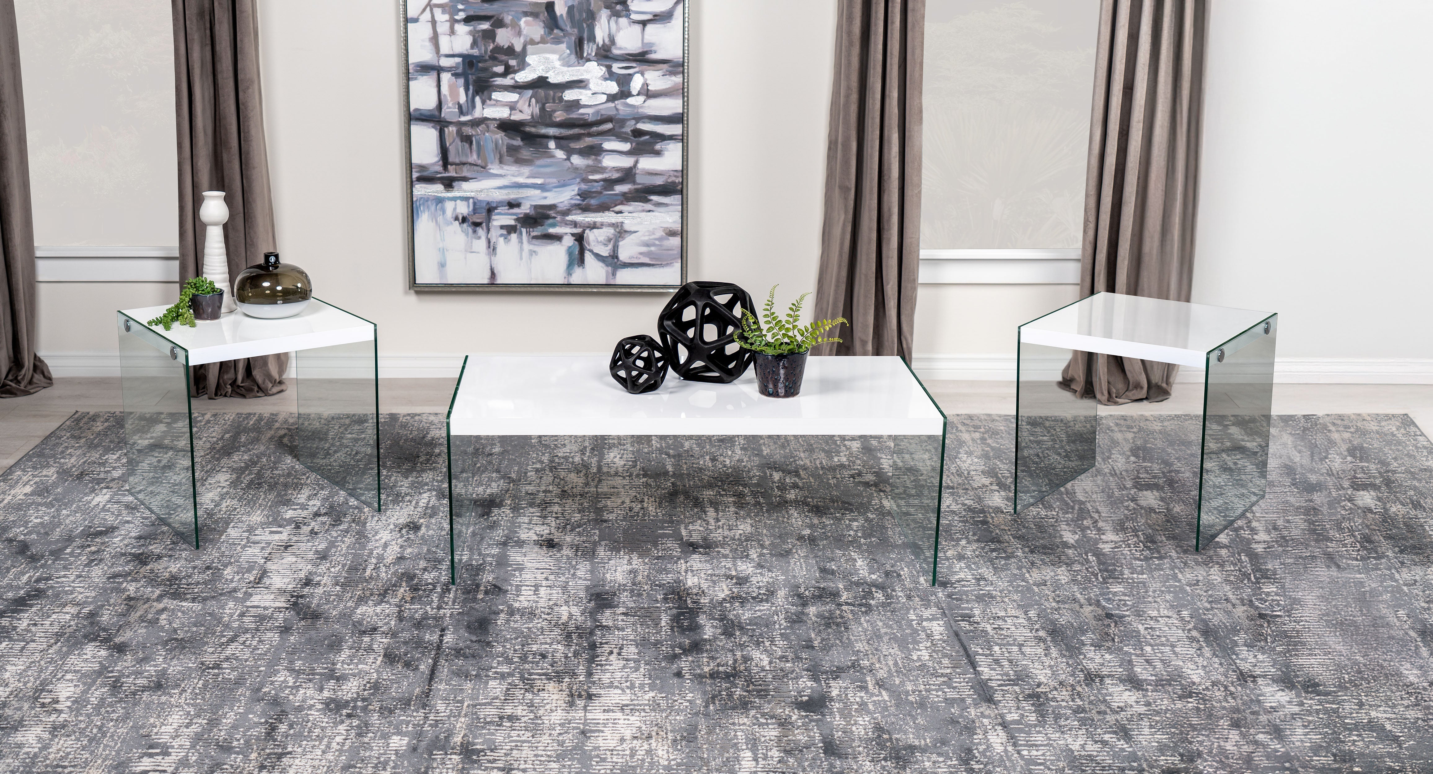 Opal Coffee and End Table Set White High Gloss