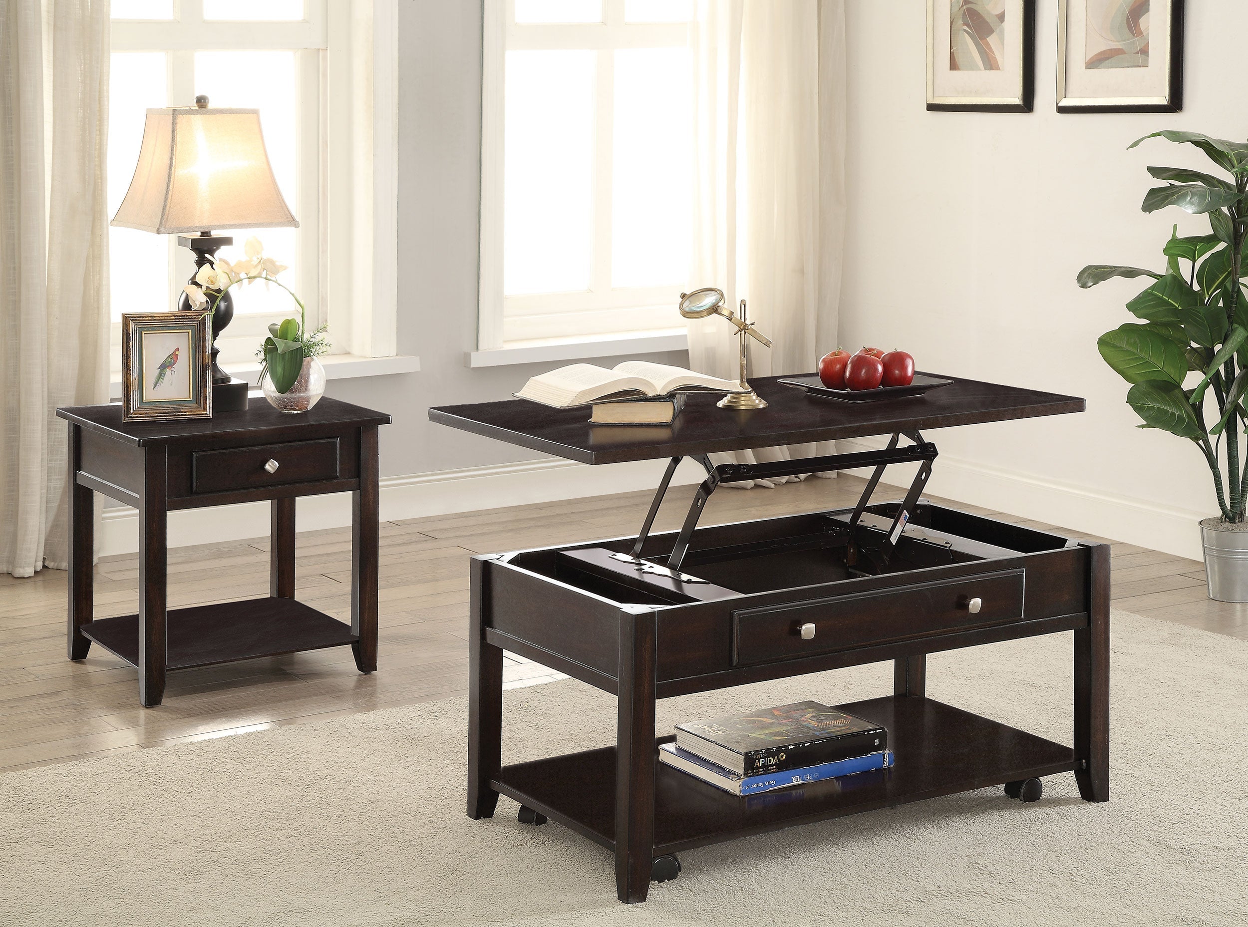 Bradford  Lift Top Coffee and End Table Set Walnut