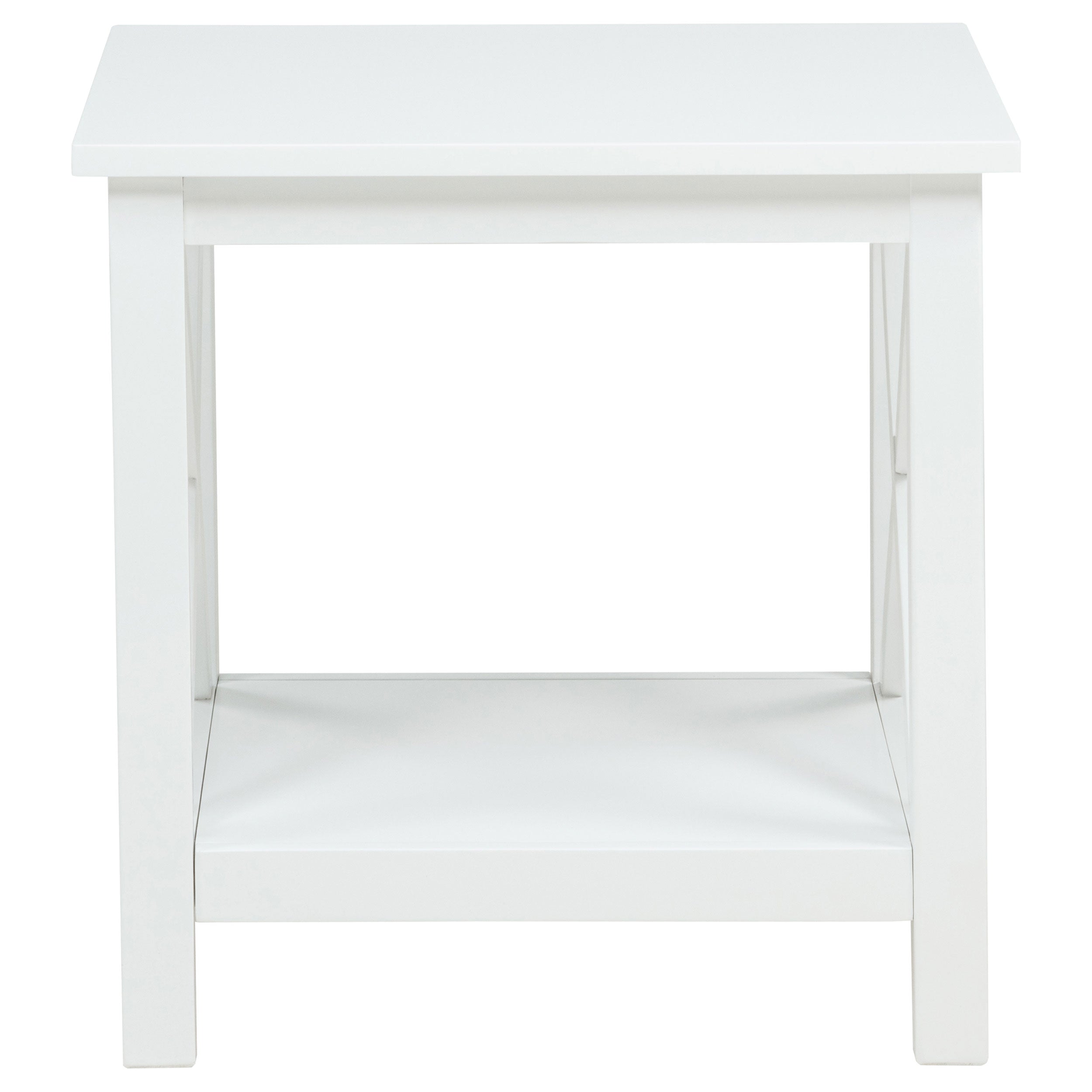 Skyview Square Pine Wood Side End Table with Shelf White