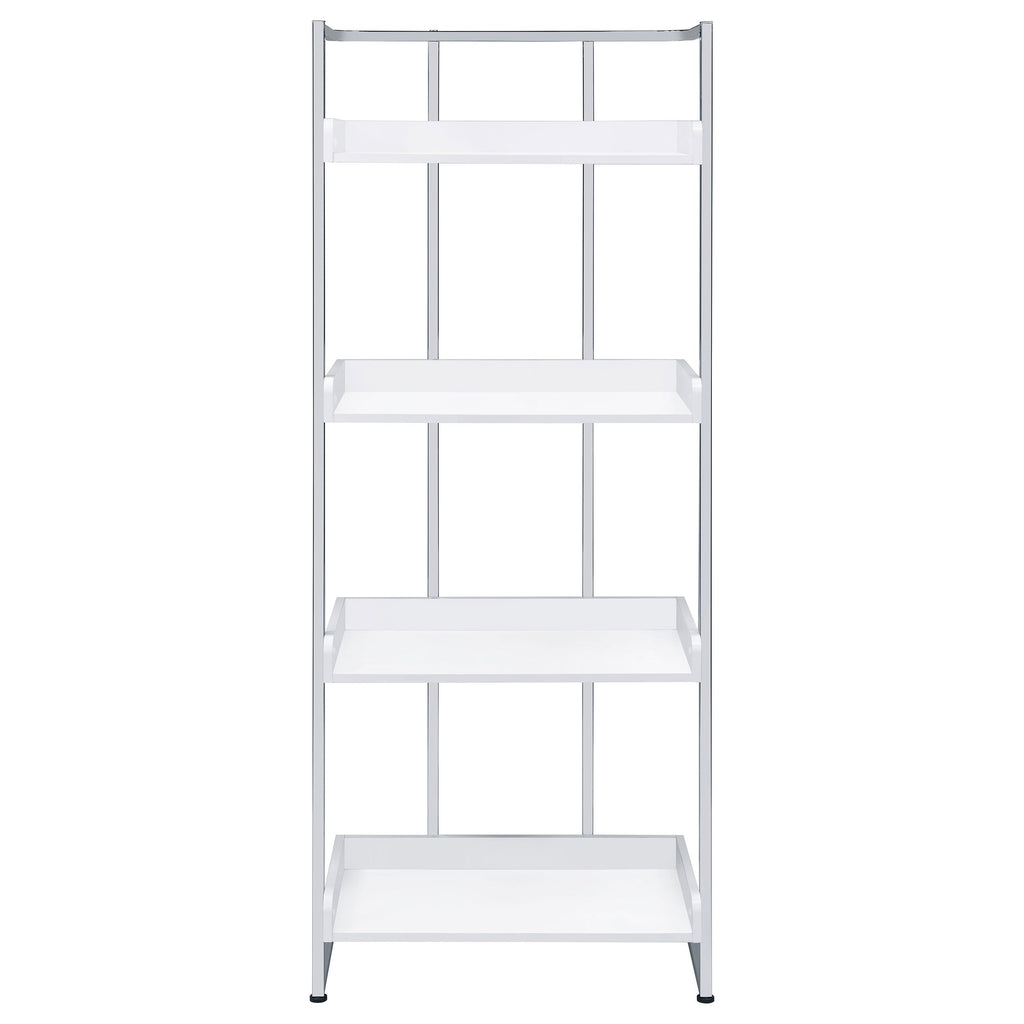 Ember 68-inch 4-shelf Bookshelf White High Gloss and Chrome