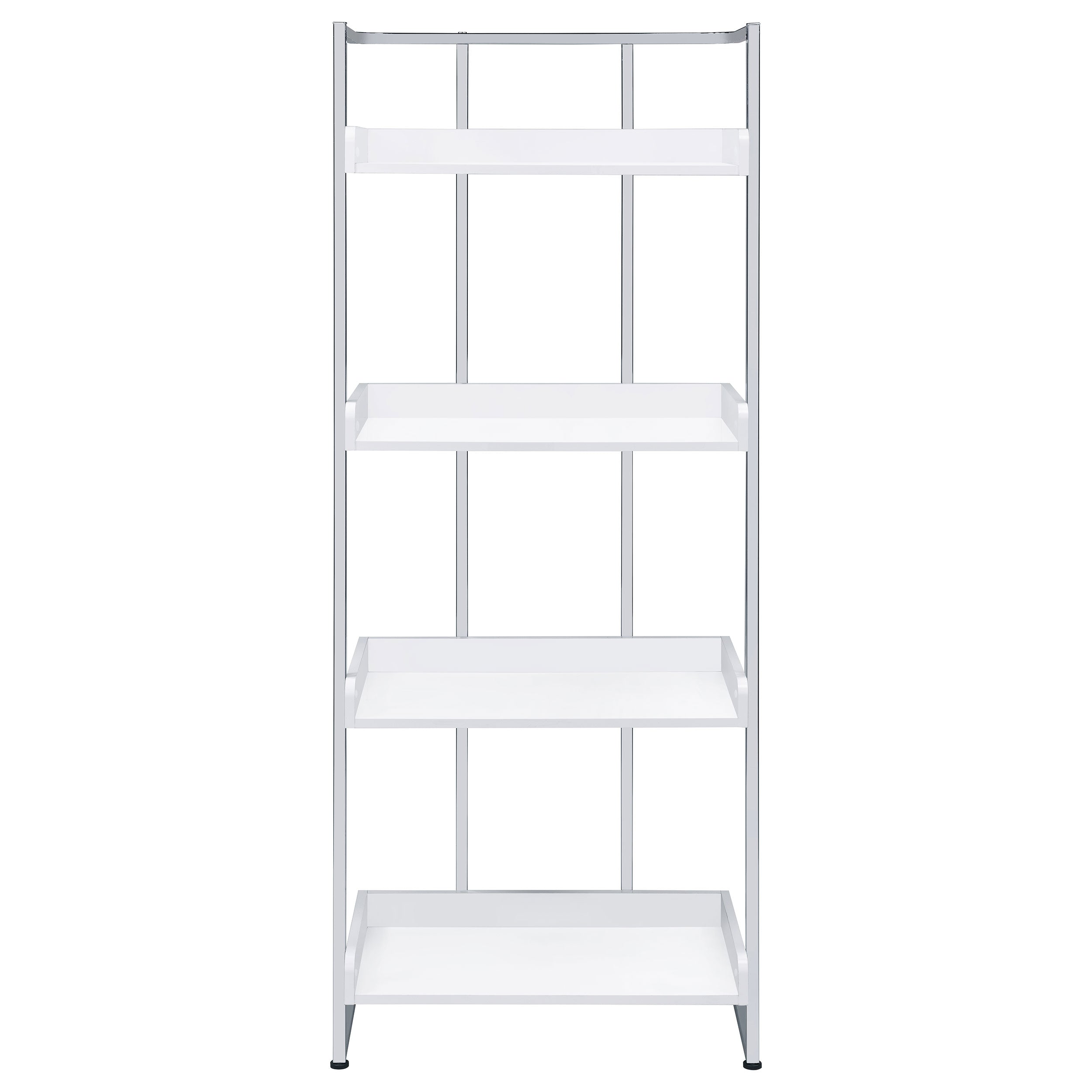 Ember 68-inch 4-shelf Bookshelf White High Gloss and Chrome