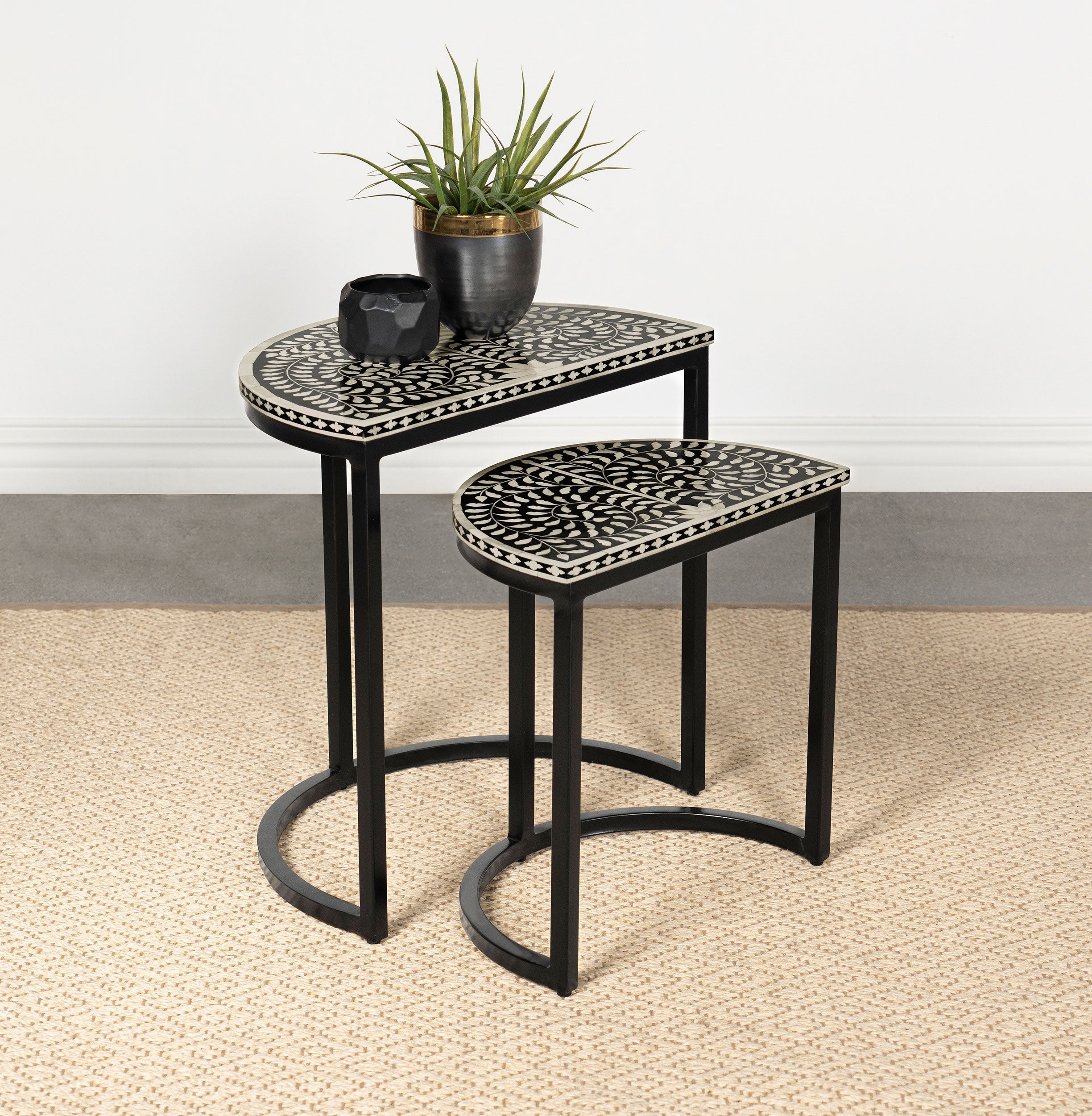 Zakiya  Demilune Nesting Table Set Black and White