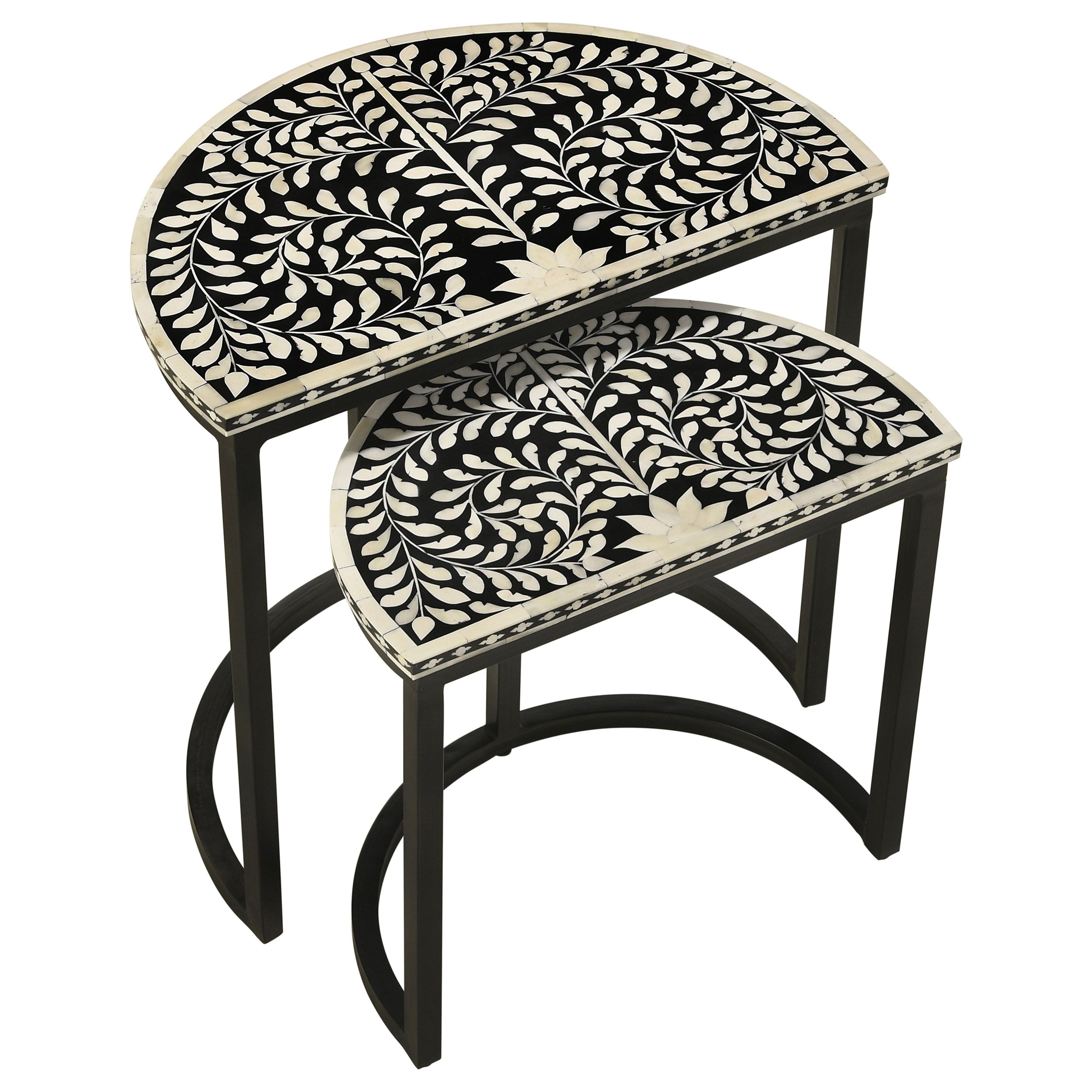 Zakiya  Demilune Nesting Table Set Black and White