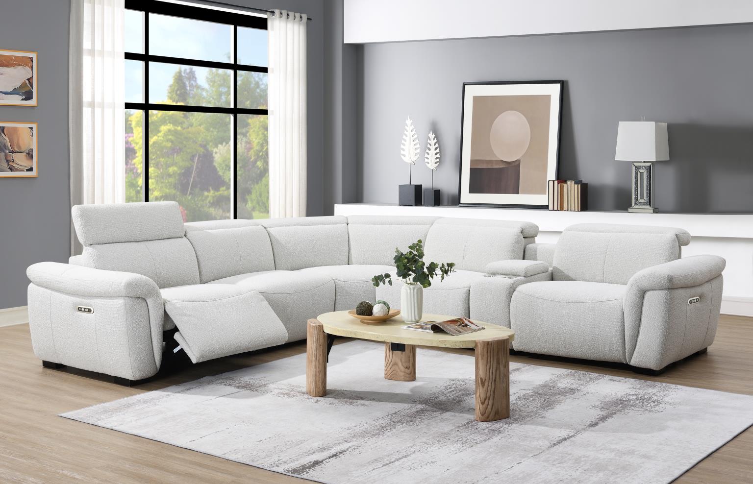 Akira Ivory Power Reclining Sectional W/Power Headrest