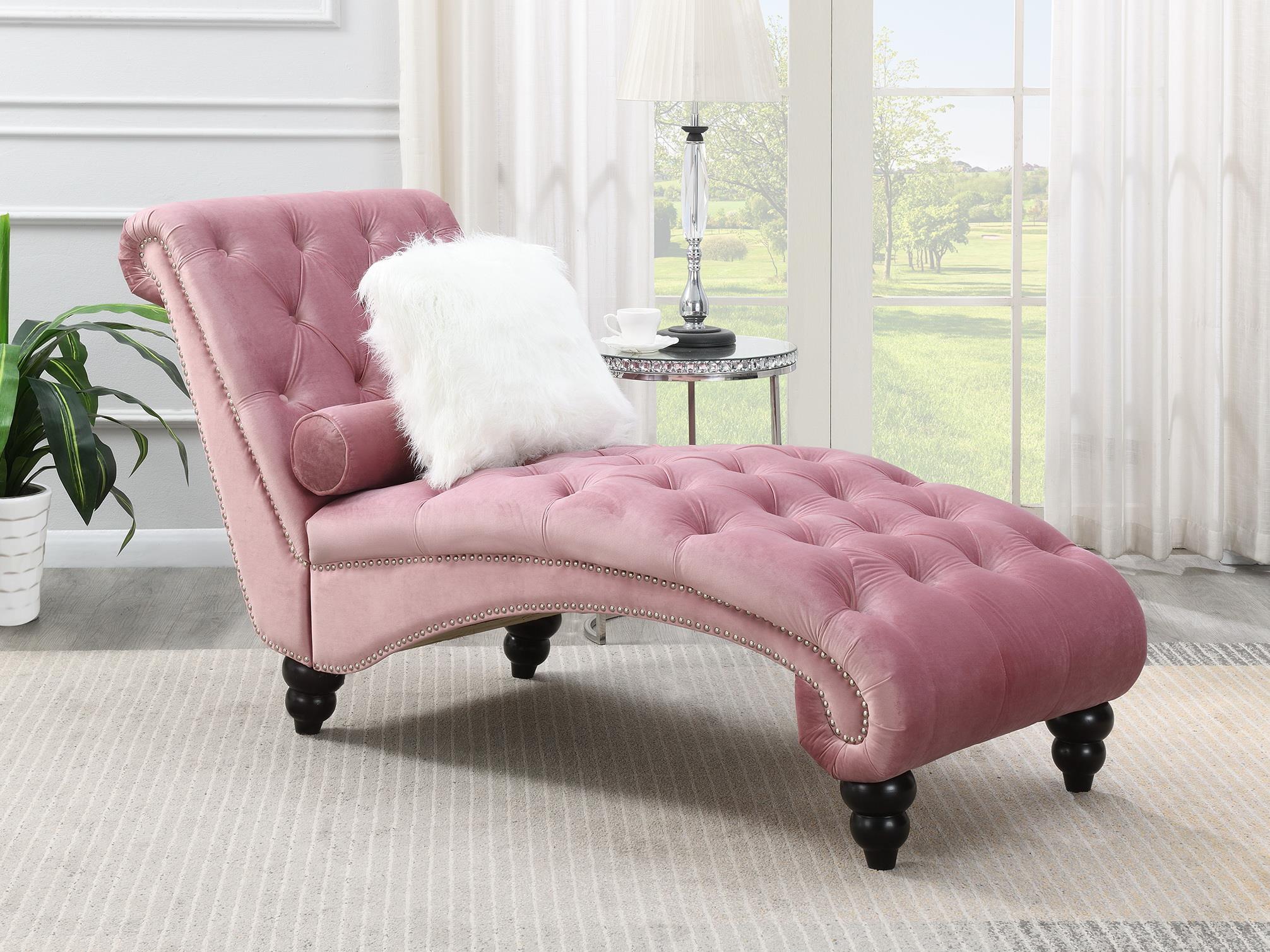 Capella Pink Chaise W/Wooden Legs Living Collection