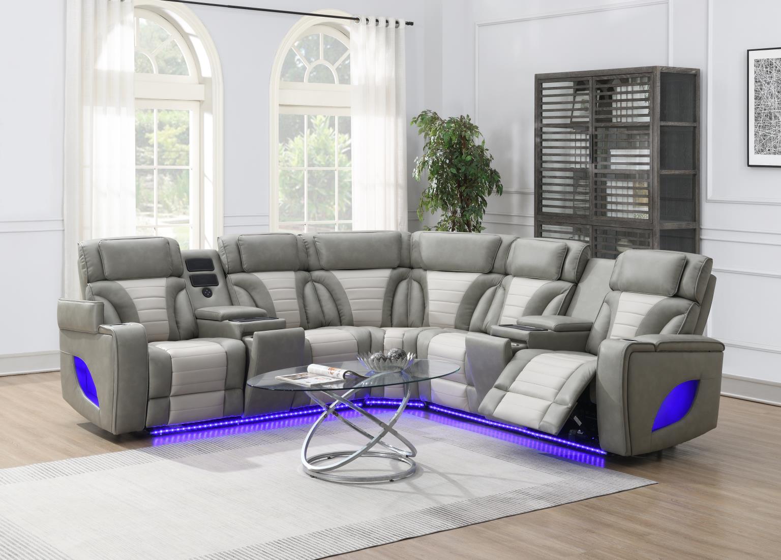GRAY/WHITE POWER 3 PC SECTIONAL W/BLUETOOTH SPEAKER, AND WIRELESS CHARGER