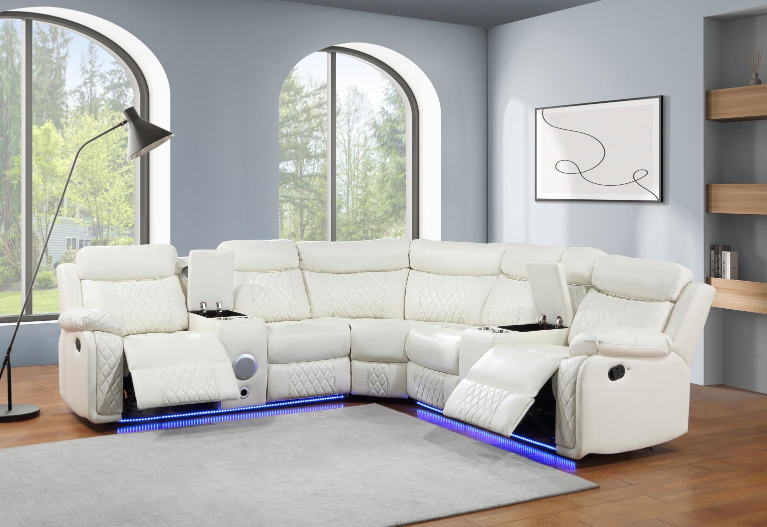 Benz White Motion 3 Pc Sectional W/Bluetooth Speaker Living Collection